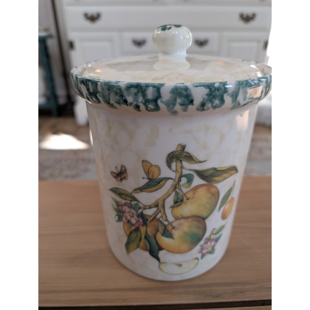 Vintage Himark Ceramic Canister "Apples" Ceramic Jar‎ with Lid Made in Italy